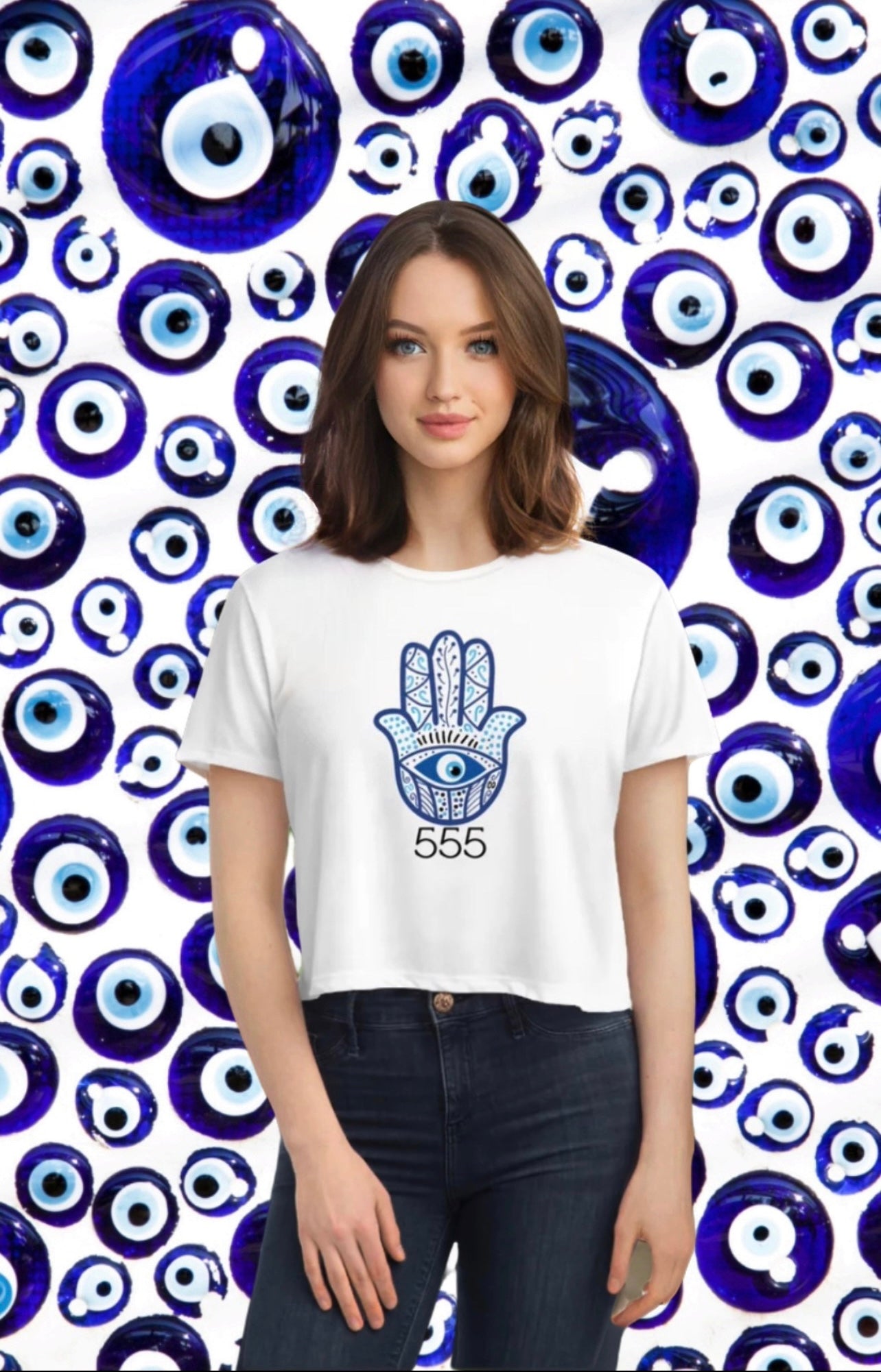 Evil eye protection ! Women's Flowy Cropped Tee